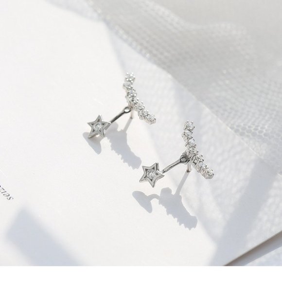 NEW 925 Sterling Silver Diamond Star Earrings A - Picture 6 of 9